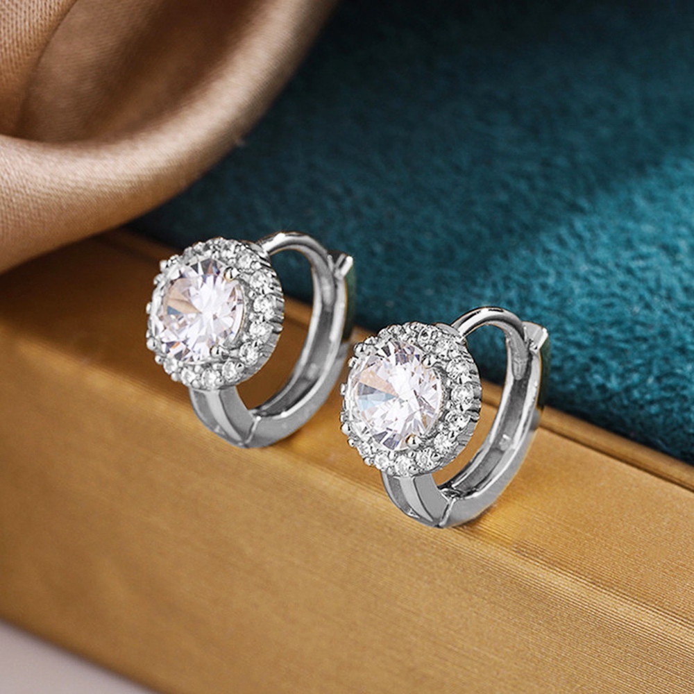 925 เงิน Dainty ผู้หญิง Hoop ต่างหู Brilliant รอบ Cubic Zirconia สีเงิน/สีทองแฟชั่นอเนกประสงค์เครื่องประดับหญิง