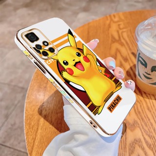 เคสโทรศัพท์มือถือ แบบนิ่ม ลายการ์ตูนปิกาจูน่ารัก ขอบสี่เหลี่ยม หรูหรา สําหรับ Xiaomi Poco M3 M4 Pro 4G 5G M5 M5S