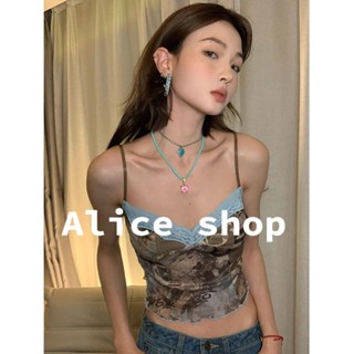 Alice  เสื้อสายเดี่ยว เสื้อครอปสาวอวบ เสื้อเอวลอย เกาะอกแฟชั่น  ทันสมัย ins สวย Chic A20K0LY 36Z230909