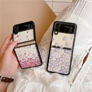 CASETIFY【เศษกระดาษ】เคสโทรศัพท์มือถืออะคริลิคใส กันกระแทก ลายดอกไม้ สีดํา สําหรับ Samsung Galaxy Z Flip4 Z Flip3