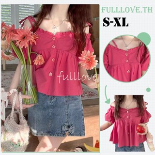 Fulllove เสื้อยืด เสื้อแฟชั่น หลวม เสื้อปาดไหล่ เดรสระบาย เสื้อเชิ้ตแขนพัฟ แฟชั่นฤดูร้อน  เสื้อเชิ้ตผู้หญิง