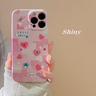 เคสโทรศัพท์มือถือ ลายหัวใจ ประดับเพชร สีชมพู สําหรับ Iphone 13Pro 11 14 12 12Pro 12promax 13 13promax 14Pro 14Promax 13promax