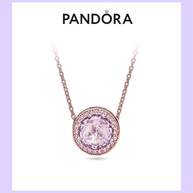 Pandora Pandora สร้อยคอเงิน 925 จี้รูปหัวใจ สีชมพู หรูหรา 45 ซม.