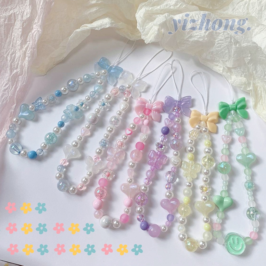 สายคล้องโทรศัพท์ จี้รูปผีเสื้อ หัวใจ สีแคนดี้ สําหรับห้อยหูฟังบลูทูธไร้สาย กระเป๋า