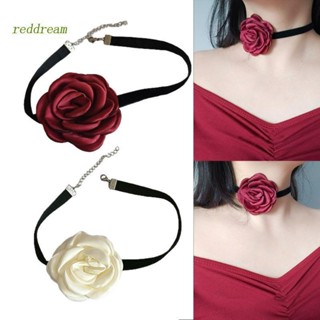 Redd สร้อยคอโซ่ กํามะหยี่ ดอกกุหลาบ สีแดง เครื่องประดับ สําหรับผู้หญิง