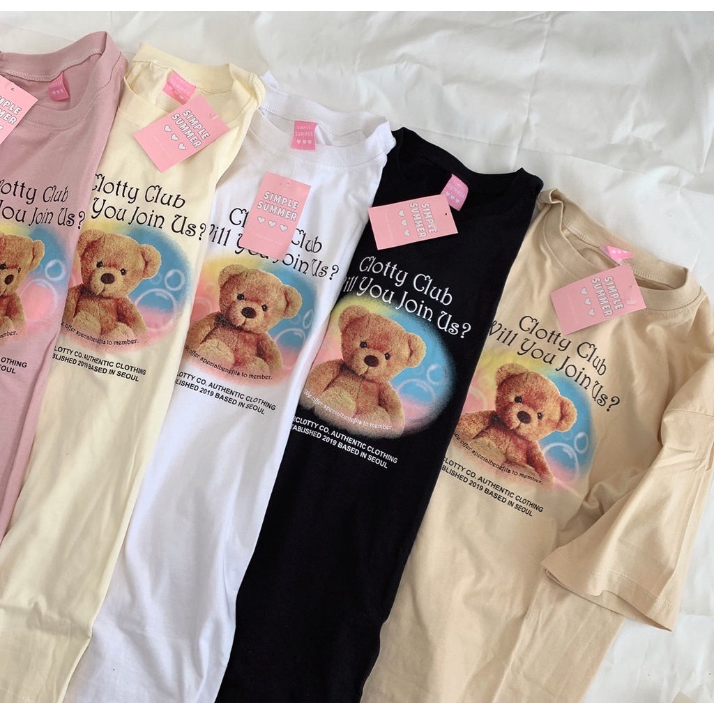 S080 เสื้อยืด oversize ผ้าคอตตอน สกรีน หมีสายรุ้ง Clotty Club