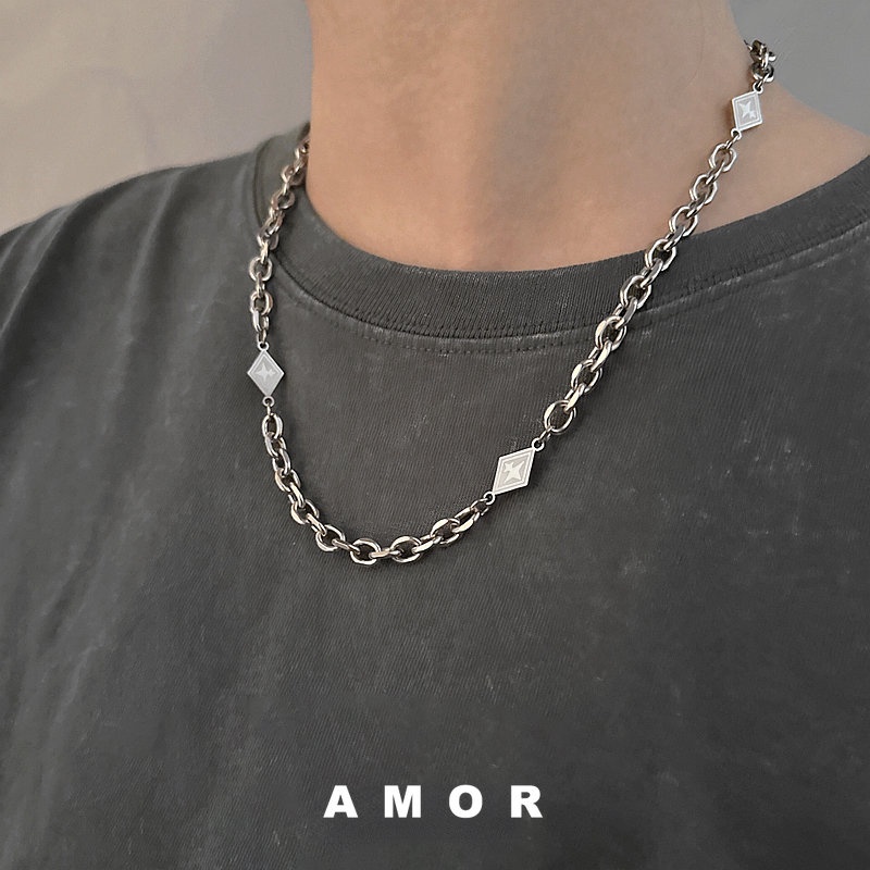 สร้อยคอเหล็กไทเทเนียม unisex ผู้ชายและผู้หญิงไม่ซีดจาง ดีไซน์ฮิปฮอปนิช