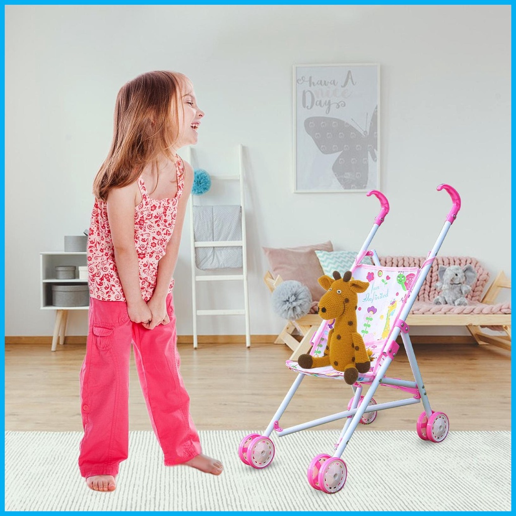 รถเข็นเด็ก แบบพับได้ พร้อมตะกร้าด้านล่าง เหมาะกับของขวัญ สําหรับเด็กผู้หญิง อายุ 3 ปี - รูปที่ 4