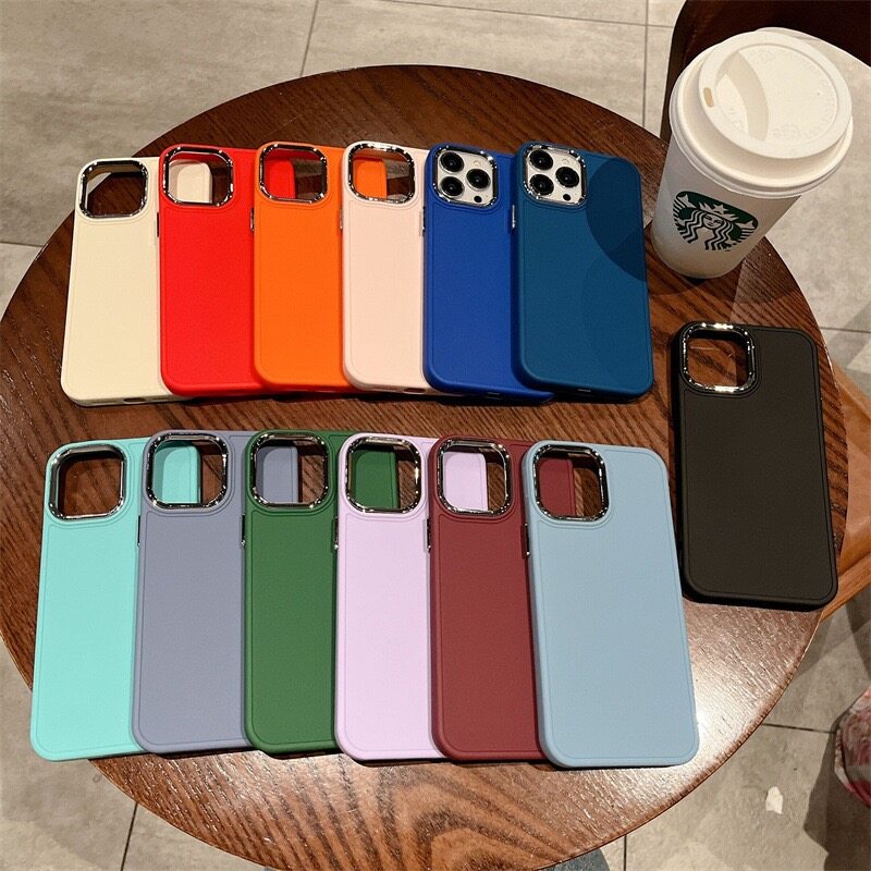 HY เคสใช้สำหรับไอโฟน เคสซิลิโคน ใช้สำหรับ iPhone 13 Pro Max TPU Case กรอบเลนส์โลหะ ปุ่มโลหะ สีพื้น เคสโทรศัพท์มือถือ