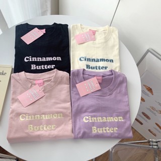 S202 เสื้อยืด oversize ผ้าคอตตอน สไตล์ minimal ปัก cinnamon butter