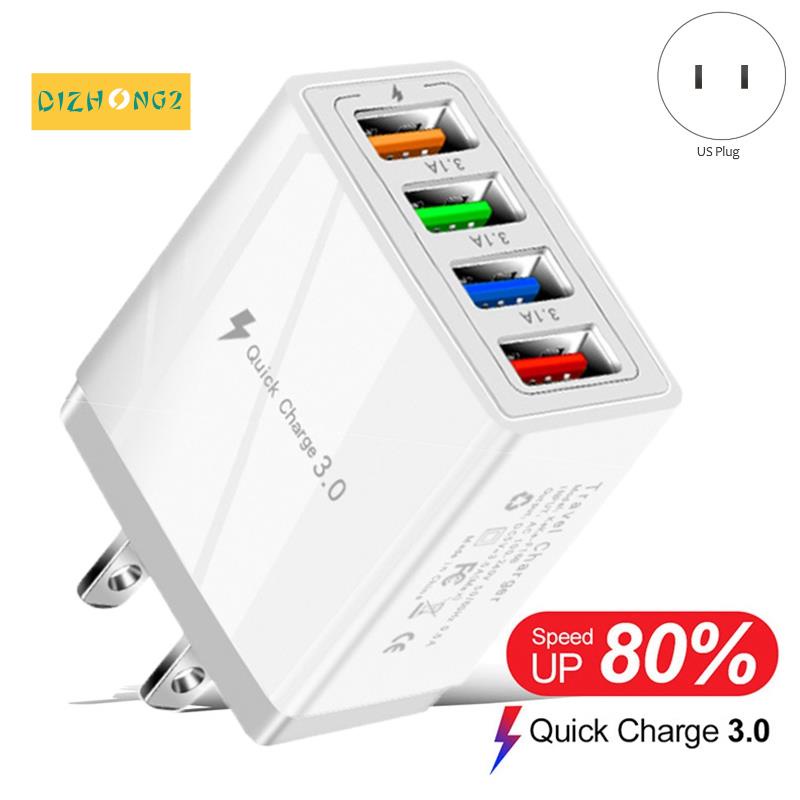 อะแดปเตอร์ชาร์จเร็ว USB 4 ตัวพร้อมไฟ LED เครื่องชาร์จเร็ว 5V3A Charger Type-C QC3.0 Fast Charge Adap