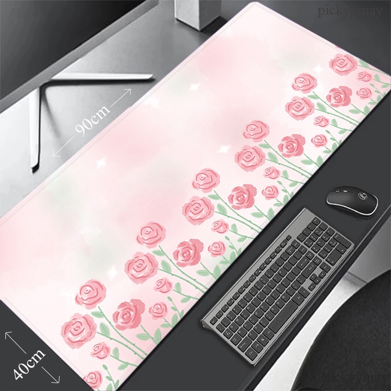 ดอกไม้ Mousepads สีชมพูแผ่นรองเมาส์ 900x400 คอมพิวเตอร์ Mousepad แผ่นรองเมาส์ขนาดใหญ่ 90x40 ซม.โต๊ะสําหรับ PC แป้นพิมพ์แผ่นรองเม้าส์ยางพรม