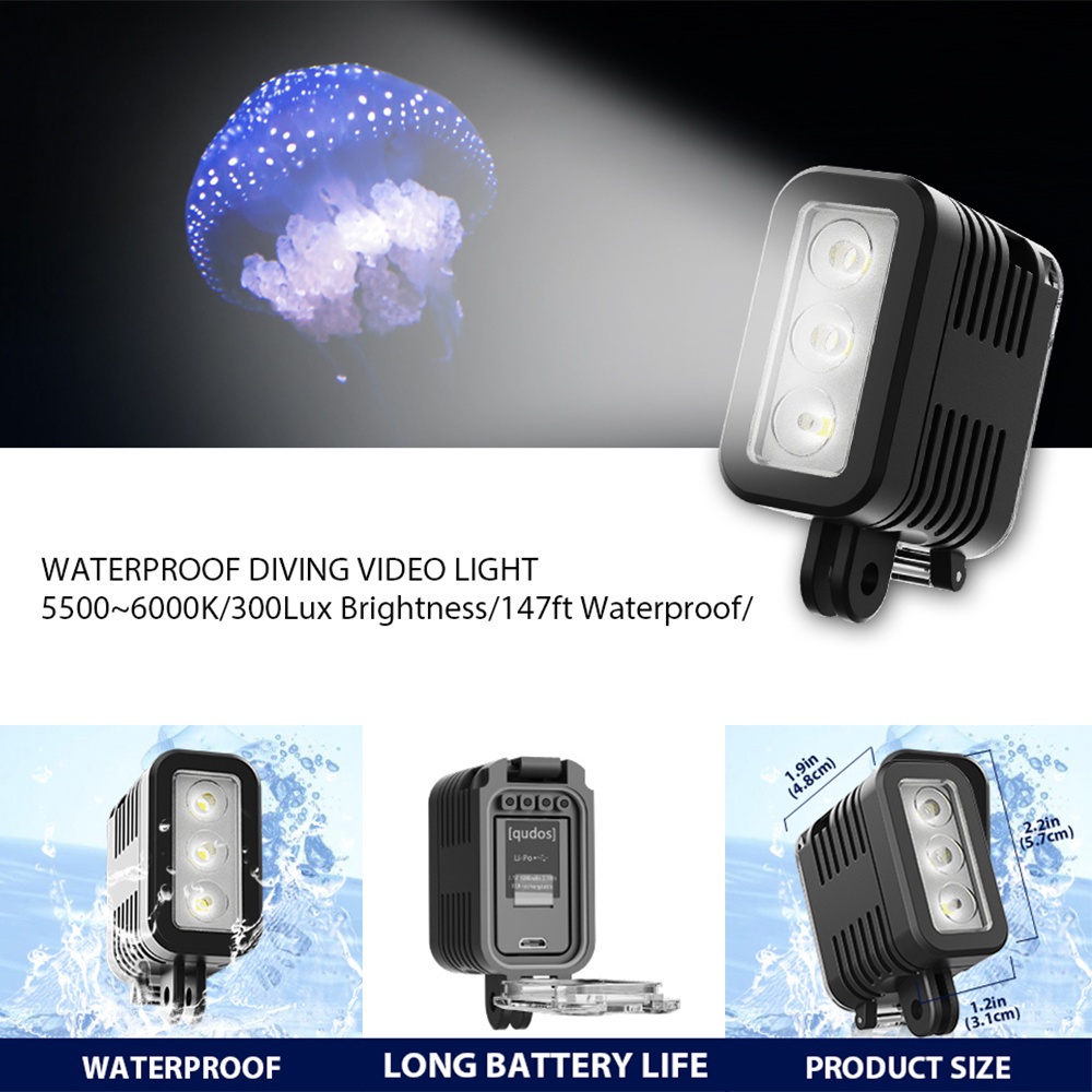 Skyeyes ไฟ LED กันน้ํา 45 ม. สําหรับกล้องแอคชั่น SJCAM DJI Action 2 3 Insta360 ONE R RS GoPro และอื่น ๆ