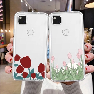 เคสโทรศัพท์มือถือแบบนิ่ม ใส กันกระแทก ลายการ์ตูนดอกทิวลิป สําหรับ Google Pixel 7 7a 6 Pro 5a 4 3a 3 2 XL