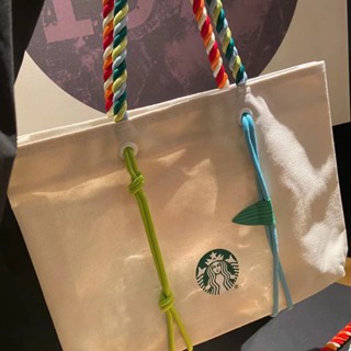 Starbucks กระเป๋าเป้สะพายหลัง กระเป๋าสะพายไหล่ ทรงโท้ท ลายเกี๊ยวน้ําแข็ง ดาว เหมาะกับเทศกาลไหว้พระจันทร์กลางฤดูใบไม้ร่วง แฟชั่นสําหรับผู้ชาย และผู้หญิง 2023