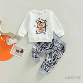 Babygarden-0-3 ปี ชุดเสื้อผ้าเด็กผู้ชาย แขนยาว คอกลม พิมพ์ลายตัวอักษร + กางเกง พิมพ์ลายเต็นท์