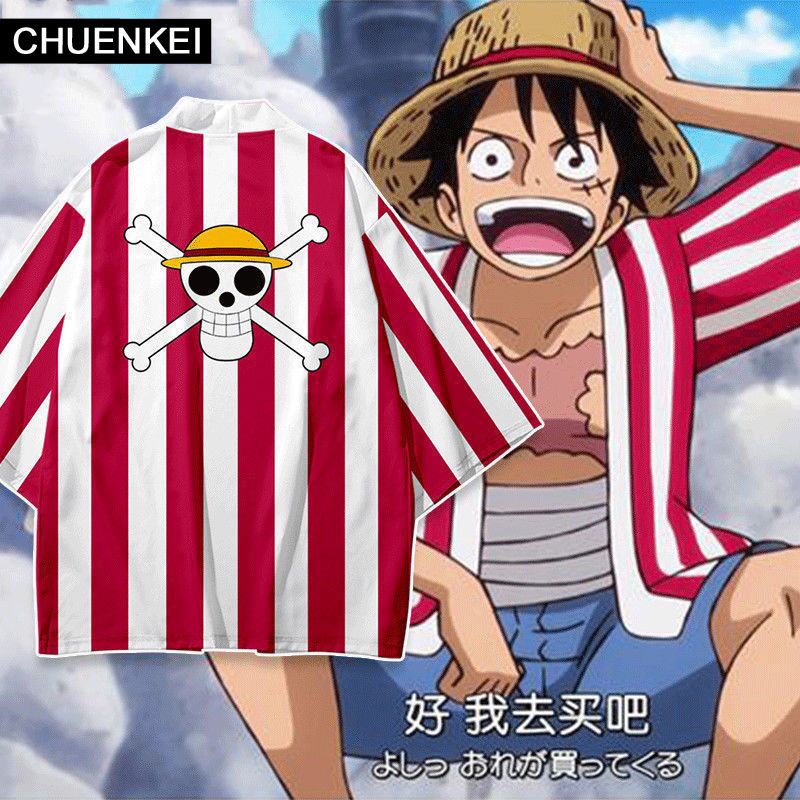 เสื้อคาร์ดิแกนกิโมโน ขนาดใหญ่ พิมพ์ลายการ์ตูนอนิเมะ Monkey D Luffy Yukata สไตล์ญี่ปุ่น เหมาะกับเดินชายหาด แฟชั่นฮาโอริ สําหรับผู้ชาย และผู้หญิง