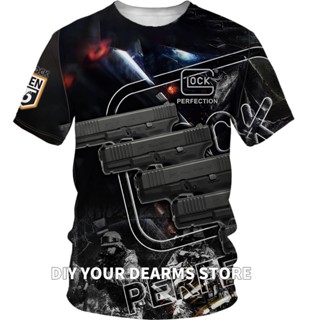 Glock ใหม่ เสื้อยืดแขนสั้น พิมพ์ลาย BLACK DESIGN 3D แฟชั่นฤดูร้อน