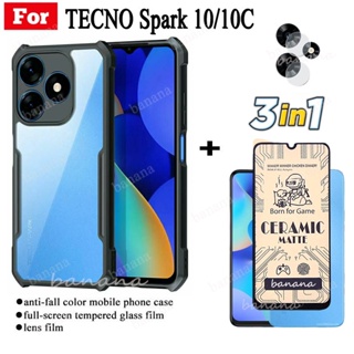 3in1 เคสโทรศัพท์กันกระแทก สําหรับ Tecno Spark 10/10C/10 Pro ฟิล์มฝ้าเซรามิก + ฟิล์มเลนส์กล้อง