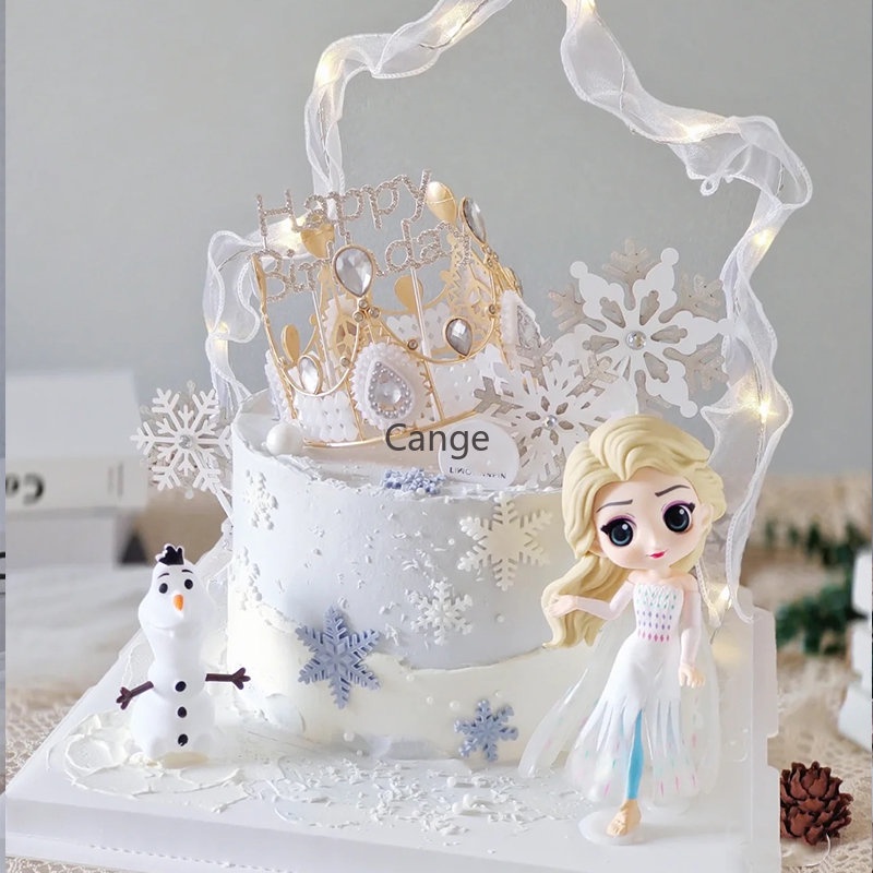 WAINCRAFTS ประณีตอะนิเมะรูปน่ารัก Queen Elsa และน่ารักเจ้าหญิง Anna Princess PVC Action Figure รูปที่สะสมเค้กตกแต่งเครื่องประดับ (Elsa)