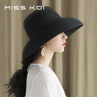 Misskoi [พร้อมส่ง] หมวกฟางกันแดด แบบพับได้ สไตล์เฮปเบิร์น เรโทร สําหรับผู้หญิง