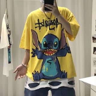 READY STOCK T-Shirt ng Lalaking Malaking Kaswal na Splicing Print Tshirt Fashion Korean Unisex Loose Short Sleeve Tees C