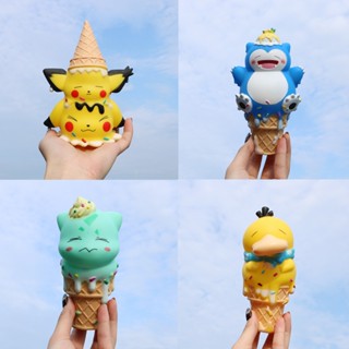 โมเดลฟิกเกอร์ Pvc รูปการ์ตูนอนิเมะ Pokemon Pikachu Psyduck Snorlax Bulbasaur ไอศกรีมน่ารัก ของเล่นสะสม สําหรับเด็ก