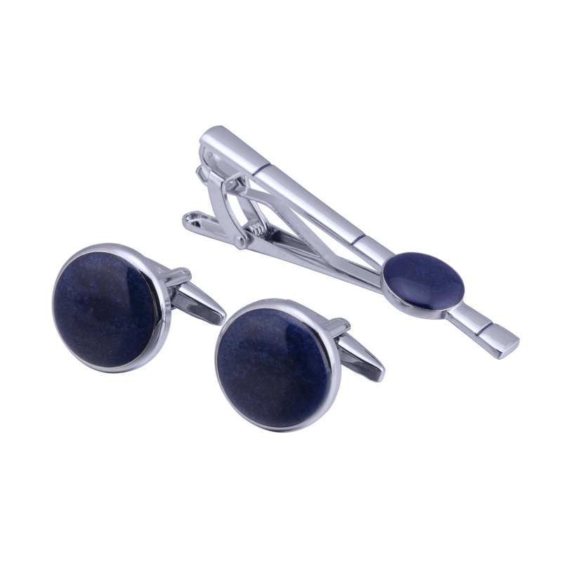 Creative Starry Sky Blue French Cufflinks Tie Clip Set Stylish round Tie Clip