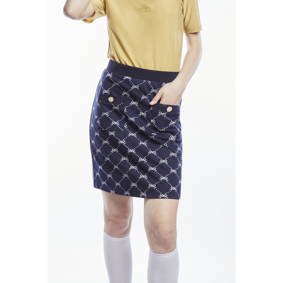 EP กระโปรงสั้นผ้าแจ็คการ์ด ผู้หญิง สีน้ำเงินเข้ม | EP Iconic Jacquard Skirt | 04654
