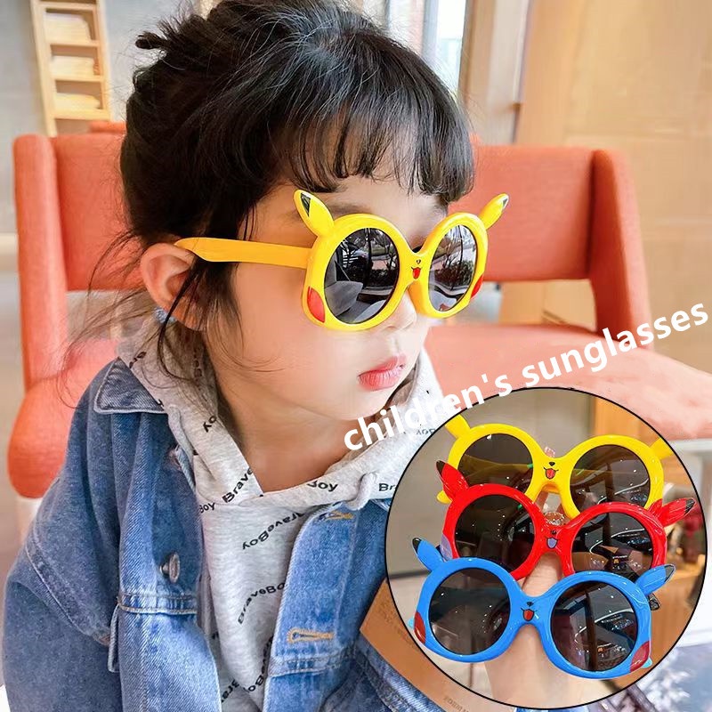 แว่นกันแดดเด็ก Pikachu UV Protection การป้องกันใบหน้ามีสไตล์เหมาะสำหรับเด็กชายและเด็กหญิง