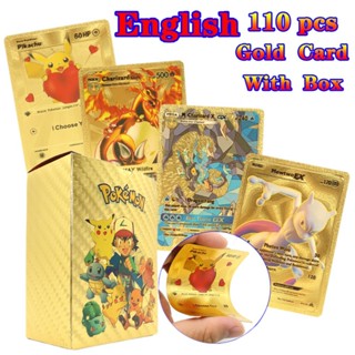 110 ชิ้น Pikachu Charizard การ์ดโลหะโปเกมอน การ์ดทองซีรีย์เรนโบว์ บัตรซิลเวอร์คอลเล็คชั่นของเด็กเล่น การ์ดแลกเปลี่ยนเกม