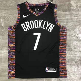 เสื้อกีฬาบาสเก็ตบอล ผ้าตาข่าย ลาย NBA Brooklyn สําหรับผู้ชาย # เสื้อกีฬาแขนสั้น ลายทีมฟุตบอล Budak Durant 11 Kyrie Irving 7 ชุดเยือน สีดํา สไตล์เรโทร 966526