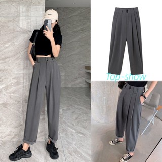 Top-show💖พร้อมส่ง👖COD กางเกงเอวสูง กางเกงทรงบอย9ส่วน กางเกงผ้าฝ้ายลินิน ยืดหยุ่นกำลังดี เนื้อผ้าดีมาก