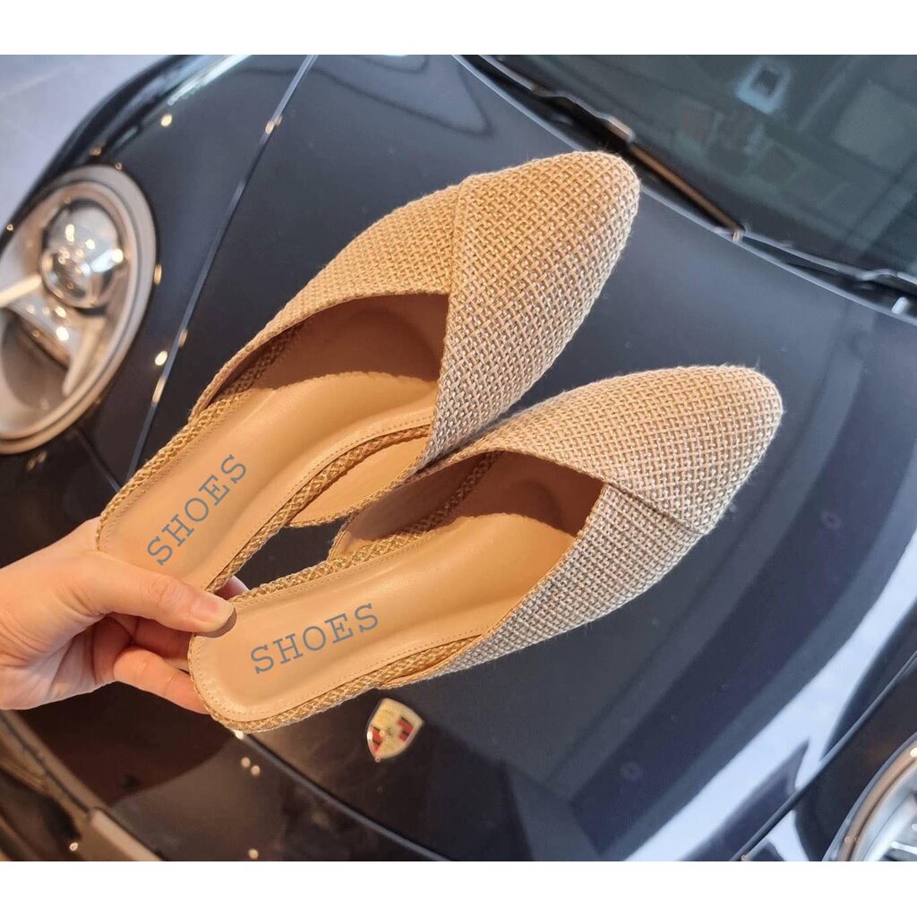 ไชร36-41พร้อมส่ง~SH-043-สลิปเปอร์สานหัวแหลม-1นิ้ว+กล่องรองเท้า