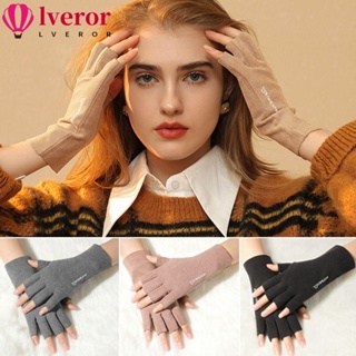 Lveror ถุงมือครึ่งนิ้ว ผ้ากํามะหยี่ สีพื้น สไตล์เยอรมัน สําหรับขับขี่