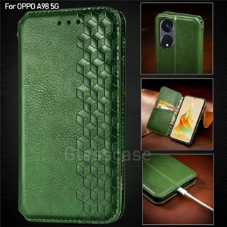 เคสโทรศัพท์มือถือหนัง ฝาพับ กันกระแทก พร้อมช่องใส่บัตร ขาตั้งวาง สําหรับ Oppo A 98 A98 A78 A77s A77 A58 A57 A17 4G 5G