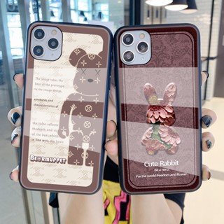 เคสโทรศัพท์ VIVO X80 X70 X60 X50E X50 Pro Plus ดอกไม้น่ารัก กระต่าย บล็อกหมี กระจกแข็ง เคสป้องกัน