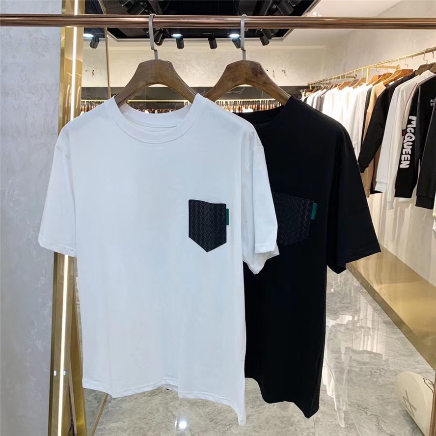 เสื้อยืดคอกลม แขนสั้น ผ้าหนังทอ แต่งกระเป๋า สไตล์ฤดูใบไม้ผลิ และฤดูร้อน