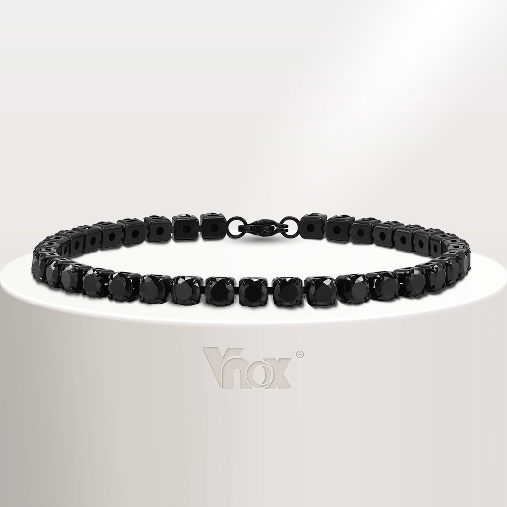 Vnox สร้อยข้อมือโซ่ สเตนเลส ประดับเพทาย สีดํา เครื่องประดับแฟชั่น สําหรับผู้ชาย