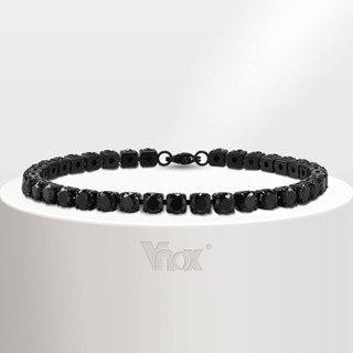 Vnox สร้อยข้อมือโซ่ สเตนเลส ประดับเพทาย สีดํา เครื่องประดับแ…