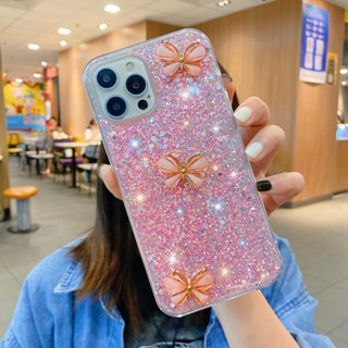 เคสโทรศัพท์มือถือแบบนิ่ม ลายผีเสื้อ 3D ระยิบระยับ สําหรับ OPPO A17 A17K A16 A16S A16K A15 A15S A12 A7 A5S AX5 A3S A1 F11 F9 Pro F7