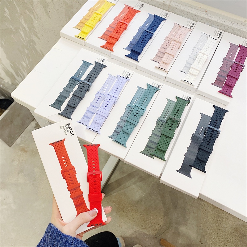 สายซิลิโคนทอ สำหรับ Apple Watch Series 11 10 9 8 7 6 5 4 3 SE Ultra 2 ขนาด 38 40 41 42 44 45 46 49 มม. อุปกรณ์เสริมนาฬิกา