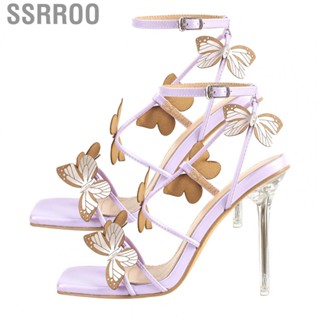 Ssrroo Ankle Strap High Heels  Shock Absorption Butterflies Purple Prevent Slip Women Heeled Sandals Strappy  for Female for Wedding