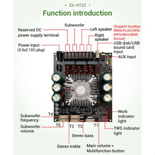 Zk-ht22 โมดูลขยายเสียงซับวูฟเฟอร์ดิจิทัล บลูทูธ 5.1 2.1 ช่อง TDA7498E 160WX2+220W