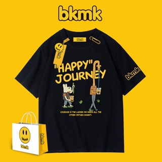 Bkmk เสื้อยืด แขนสั้น ผ้าฝ้ายแท้ พิมพ์ลายการ์ตูน ทรงหลวม สไตล์อเมริกัน สตรีท ฤดูร้อน สําหรับผู้ชาย