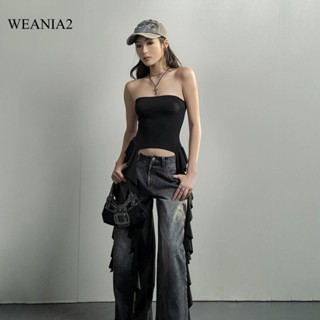 Weania เสื้อครอปท็อป เปิดไหล่ เข้ารูป แฟชั่นสําหรับผู้หญิง