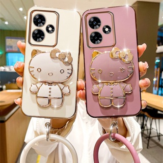 เคสโทรศัพท์มือถือ แบบนิ่ม ลาย KT พร้อมขาตั้งกระจก และสายคล้อง สําหรับ Realme C53 C55 NFC 4G 2023 RealmeC53