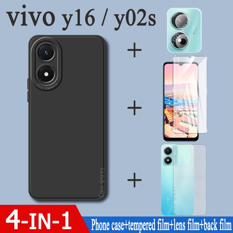 4in1 เคสโทรศัพท์มือถือ ฟิล์มกระจกนิรภัย ฟิล์มเลนส์ และฟิล์มด้านหลัง สําหรับ VIVO Y16 4G Y02S Y02 4G 