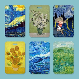 เคสกุญแจรถยนต์ ลาย Van Gogh สีเขียว พร้อมสายคล้อง สําหรับออฟฟิศ