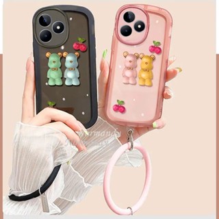 ใหม่ เคสโทรศัพท์มือถือแบบนิ่ม ใส กันกระแทก ลายการ์ตูนหมี เชอร์รี่ 3D พร้อมสายคล้องข้อมือ หลากสี แฟชั่น สําหรับ Realme C53 10T 5G 2023